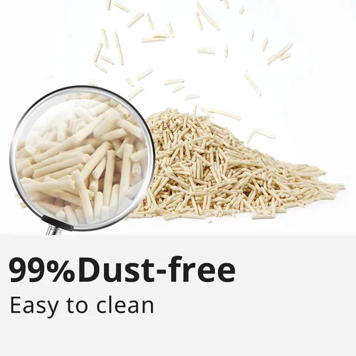Vista 5 de Arena para gatos de tofu, seguimiento bajo, aglutinación rápida, lavable, control de olores, 99% libre de polvo, hecha de almidón de maíz y heces