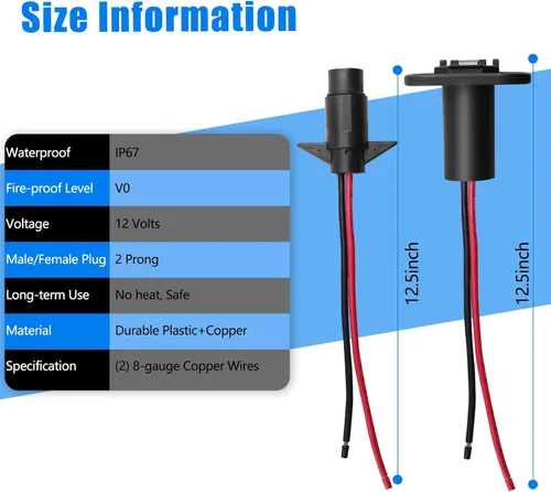 Vista 7 de Juego de enchufe y receptáculo de motor de arrastre de 12 V, calibre 8, 2 cables, impermeable, de conexión rápida, conector de motor de arrastre