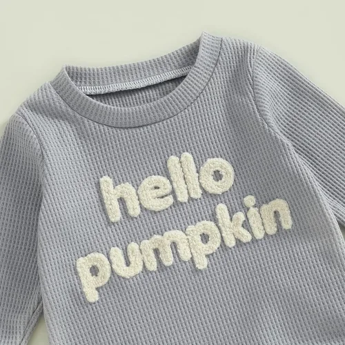 Vista 4 de Toddler Baby Boy Halloween Outfit Hello Pumpkin Sweatshirt Pullover Tops Pants Fall Winter Clothes Set