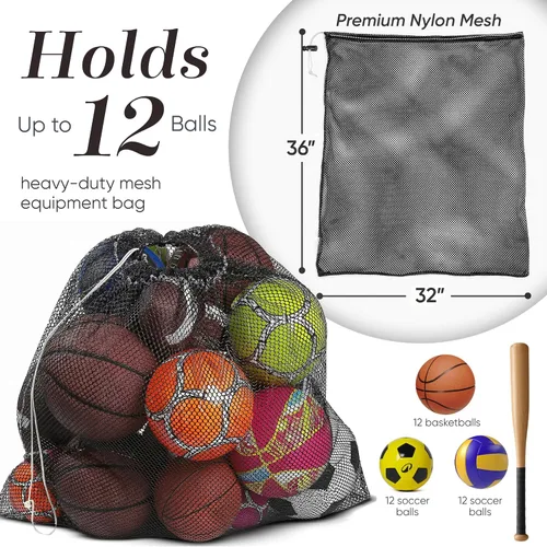 Vista 2 de Mesh Equipment Bag, Adjustable, Cord Closure, 32"x36" and 24”x36” Negro
