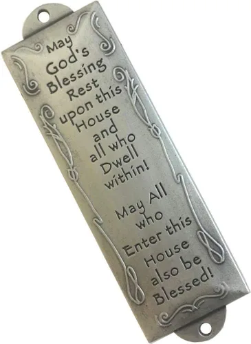 Vista 5 de Holy Land Market Elijah El Profeta Bendición para Casa u Oficina Mezuzá Funda de bronce, diseño de bendición de la casa de Elijah The Prophet