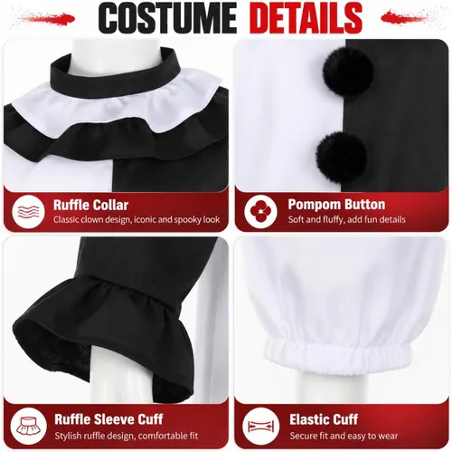 Vista 3 de 5Pcs Art Clown Costume Adults Terrifying Mask Halloween Outfit White