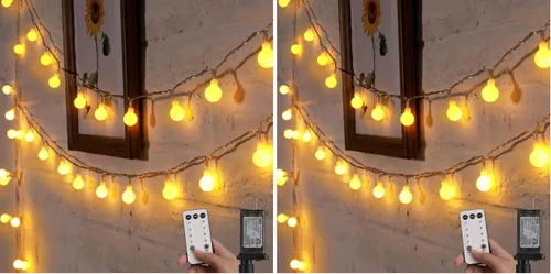 Vista 14 de Minetom Guirnalda de luces con forma de globo, 33 pies, 100 luces LED enchufables, 8 modos con control remoto, mini luces de globo para interiores