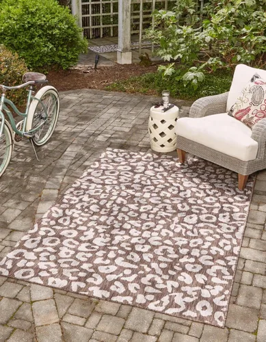 Vista 11 de Unique Loom colección Outdoor Safari Alfombra para exteriores - Leopardo (13' redonda, azul/gris)