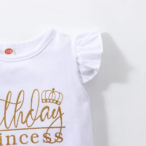 Vista 3 de Conjunto de camiseta de cumpleaños para niñas pequeñas, chaleco de princesa con volantes, camiseta sin mangas para bebés