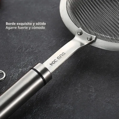 Vista 5 de Coladores de malla fina de acero inoxidable 304 para cocina, colador-escumador con asa, tamiz para alimentos, té, arroz, aceite, fideos, frutas