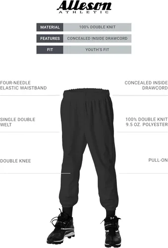 Vista 3 de Alleson Athletic Pantalones de béisbol con cintura elástica para jóvenes Negro