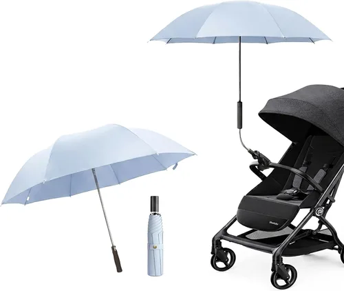 Vista 10 de Paraguas universal para cochecito de bebé, paraguas de bicicleta 210T, poliéster resistente al agua 360°, sombra ajustable