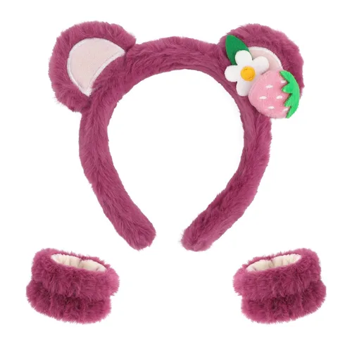 Vista 12 de CAVETEE Juego de 3 piezas de diadema linda - Diadema elástica cosmética de spa, pulsera para mujeres, cuidado facial y ducha Oreja de conejo blanco