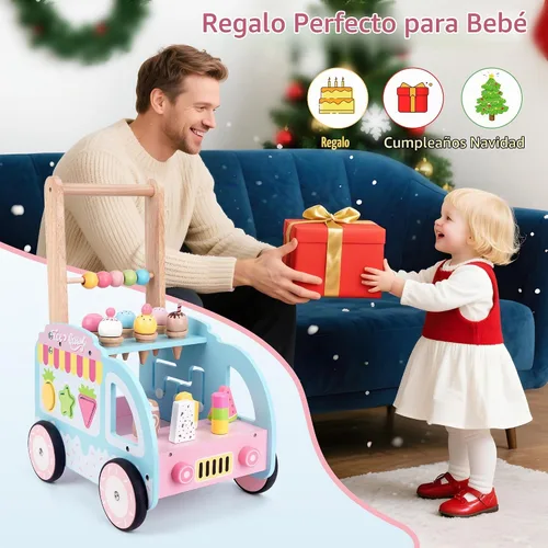 Vista 7 de Melofaver - Andador de madera para niños pequeños con rueda, juguete