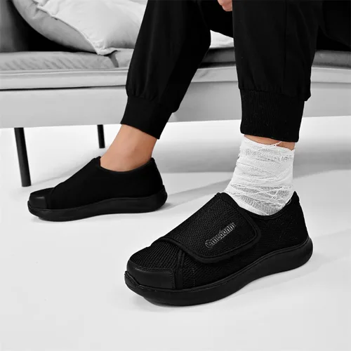 Vista 2 de Zapatos anchos para hombre, fáciles de poner, ajustables, ligeros para diabéticos, edema, juanetes, artritis, pies hinchados, zapatos ampliadores