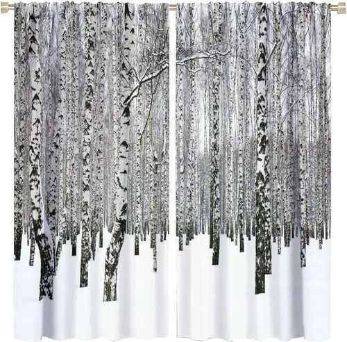 Vista 10 de Cortina opaca de bosque de verano, diseño de ramas de bosque, con bolsillo para barra, cortinas farbic con bolsillo para barra, comedor, cafetería