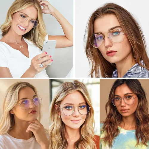 Vista 2 de Dollger Gafas de aviador transparentes sin receta con montura de metal para mujeres y hombres (3026 dorado)