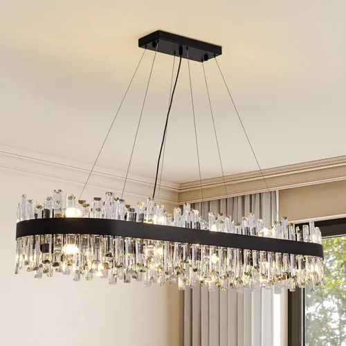 Vista 20 de Siljoy - Candelabro de cristal moderno, 12 luces, lujoso, redondo, de 2 niveles, con cristal K9 en forma de gota de lluvia, lámpara colgante de Oro