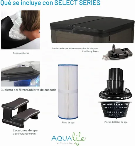 Vista 14 de Bañera de Hidromasaje AquaLife Serie Select® de 7 Personas con 100 Chorros de Acrílico, sin Asiento, con Ozonizador y Escalones