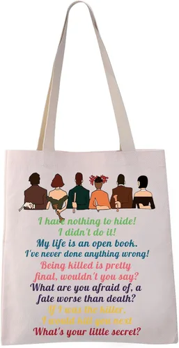 Vista 8 de VAMSII Clue the Movie Tote bag Murder Mystery Shoulder Bag Mrs. White Quote Bolsa de compras de comestibles Bolso secreto negro