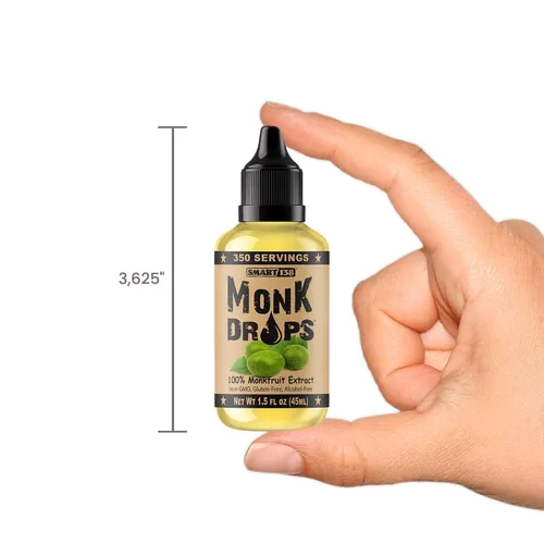 Vista 4 de Monk Drops - Edulcorante líquido 100% de fruto del monje, no glucémico, cero calorías, cero azúcar, sin agua añadida, concentrado de fruto del monje
