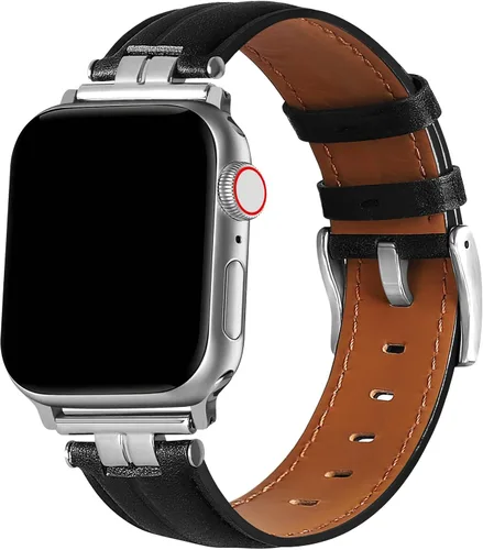 Vista 2 de Correa de cuero compatible con correas de Apple Watch para hombres de 38/40/41/42/44/45/46/1.929 in, correa de cuero genuino para iWatch Series 10