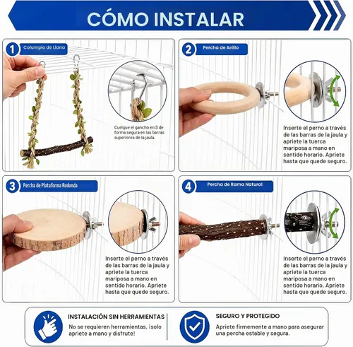 Vista 5 de 4-in-1 Bird Perches for Cage, Natural Wood Stands for Small Parrots