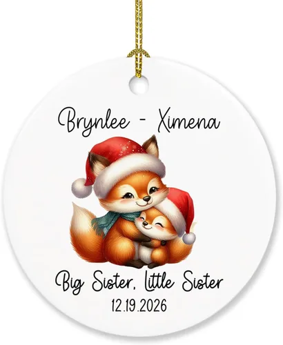 Vista 15 de Sister are Joined - Adorno de Navidad de corazón a corazón, adorno de Navidad personalizado con nombre de hermana, regalo para dos hermanas, adorno