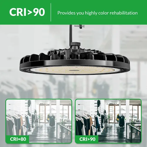 Vista 6 de Luz LED de Bahía Alta de 150W, 22500 LM con Cable de 5 pies con Enchufe de EE.UU., 5000K Luz de Día, IP65 Impermeable, Luces LED UFO de Taller