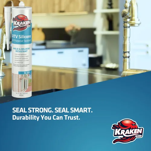 Vista 8 de Kraken Bond Sellador de silicona negro resistente al agua Cartucho de 100 a 10 onzas líquidas, RTV silicona para calafatear cocina y baño, todo uso
