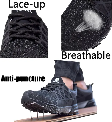 Vista 3 de SUADEX Zapatos de punta de acero indestructibles para hombres y mujeres, zapatos de trabajo ligeros para hombres, cómodos zapatos de seguridad