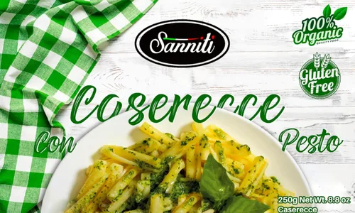 Vista 3 de Sanniti Pasta italiana sin gluten europea-kosher vegana sin OMG hecha con maíz y arroz importada de Italia, 8.8 onzas (paquete de 2) (Caserecce)