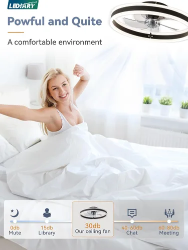 Vista 4 de LEDIARY Ventiladores de techo de perfil bajo con luces, ventilador de techo moderno de montaje al ras y control remoto, ventiladores de techo LED