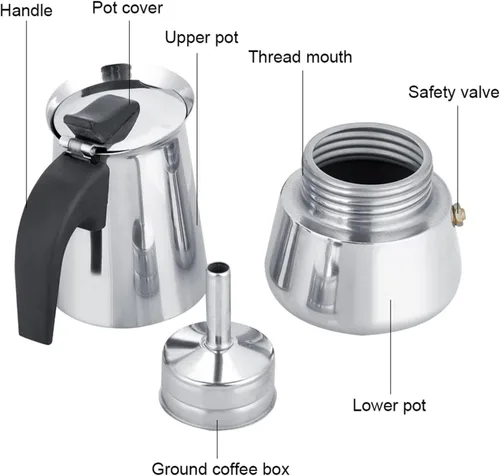 Vista 4 de Cafetera eléctrica del percolador, olla de mesa de café espresso de fondo ancho de acero inoxidable (3.4 fl oz)