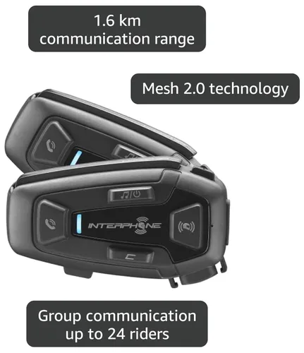 Vista 3 de INTERPHONE Cellularline, 2 intercomunicadores para motocicleta con comunicación de malla, modelo U-Com 8R, hasta 24 conductores, distancia 1.0 mi