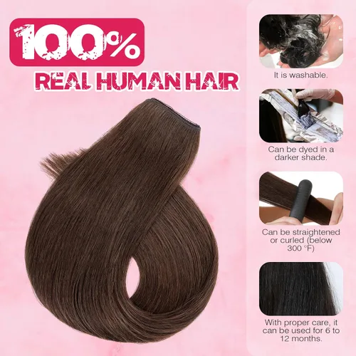 Vista 2 de MY-LADY - Extensiones de cabello humano real, extensiones de cabello humano real, 12 pulgadas, color marrón oscuro, extensiones de cabello largo