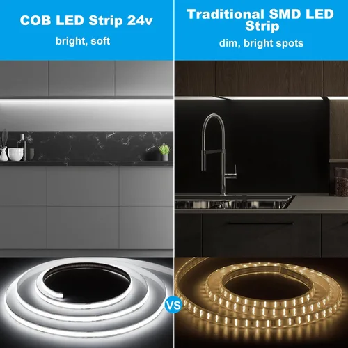 Vista 2 de GIDEALED Tira de luz LED COB de 32.8 pies, 24 V, 6000 K, tira de luces LED blancas superbrillantes, luz blanca fría, tira LED FCOB flexible CRI 90