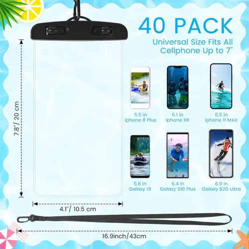 Vista 8 de Paquete de 40 bolsas universales transparentes impermeables para teléfono, coloridas