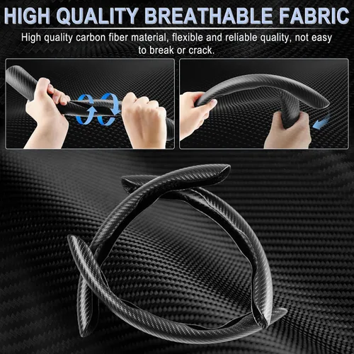 Vista 7 de Amiss 3 piezas de cubierta de volante de fibra de carbono antideslizante, diseño de mariposa impermeable y segmentado, protector de rueda