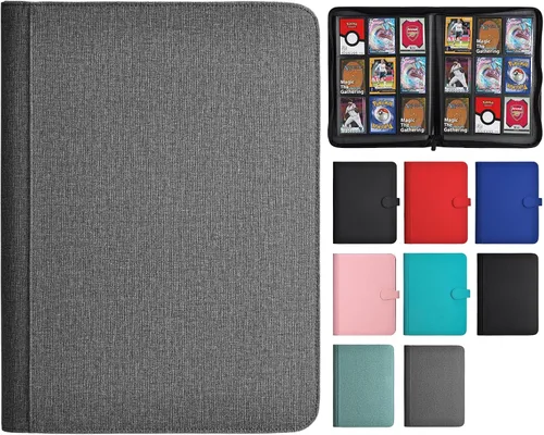 Vista 10 de HerriaT Carpeta de tarjetas intercambiables, carpeta de colección de tarjetas de poliuretano de 9 bolsillos para 360 tarjetas, libro de tarjetas