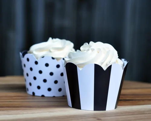 Vista 3 de Envoltorios para cupcakes en blanco y negro para bodas, graduaciones, fiestas de cumpleaños de niños y adultos, baby showers, juego de 24 envolturas
