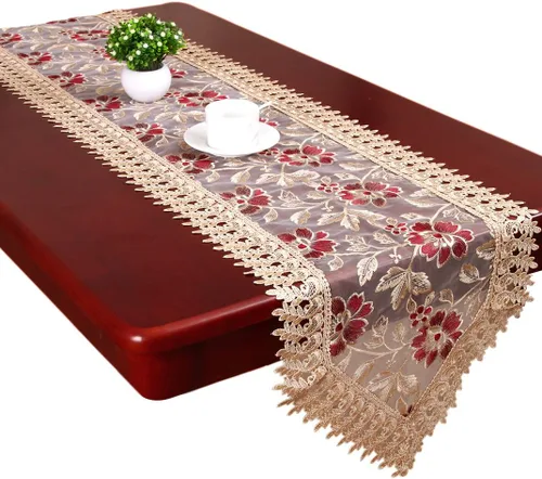 Vista 4 de Camino de mesa de adorno vintage, beige, Burgundy