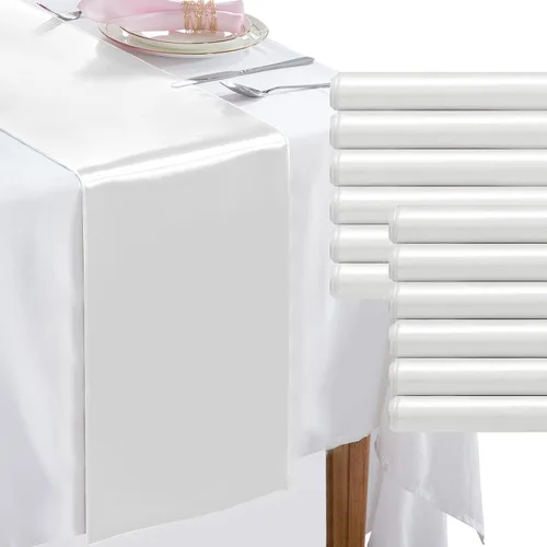 Vista 28 de Paquete de 2 caminos de mesa negros de 12 x 108 pulgadas, camino de mesa rectangular de seda satinada suave para bodas, banquetes, decoración