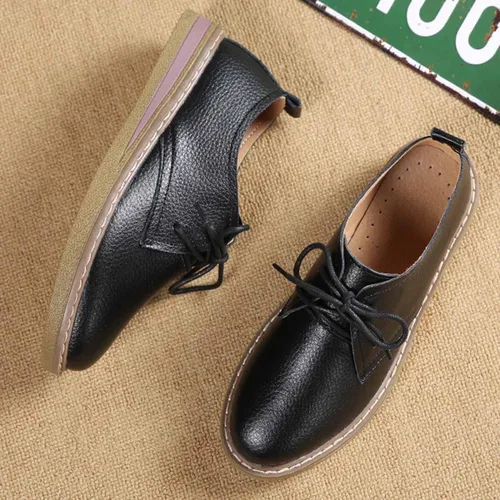 Vista 4 de Zapatos Oxford con cordones para mujer, zapatos para caminar con punta de ala, zapatos casuales de cuero genuino y comodidad