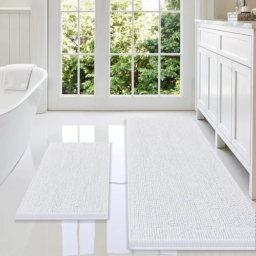Vista 53 de Juego de alfombras de baño Smiry de 2 piezas, suave alfombra absorbente de chenilla y juego de alfombra en forma de U para inodoro, alfombra de baño
