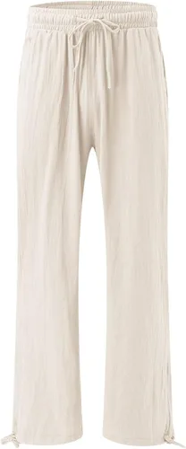 Vista 5 de Pantalones de trabajo para mujer, de lino, de cintura alta, color sólido, pierna ancha, acampanados, para verano, casual, pantalones de yoga