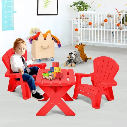 Vista 8 de Costzon Juego de mesa y silla para niños, mesa de actividades al aire libre y sillas Adirondack para picnic, jardín, patio, patio trasero y playa