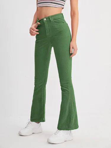 Vista 5 de Floerns Pantalones de pana elegantes de cintura alta con cremallera para mujer