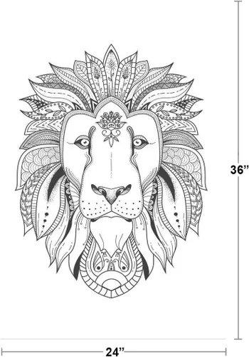 Vista 3 de Póster para colorear con diseño tribal de león para adultos, actividades de relajación, distanciamiento social, color tus propias artes