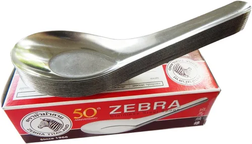 Vista 2 de Zebra Cuchara de sopa de arroz de acero inoxidable asiática china tailandesa (paquete de 12), color plateado