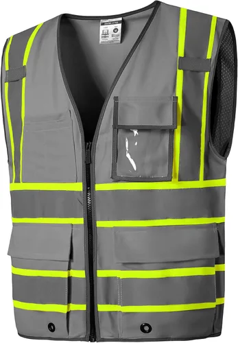 Vista 2 de SKSAFETY Chaleco de seguridad de nivel profesional de 12 bolsillos, chaleco de alta visibilidad Clase 2, ANSI/ISEA