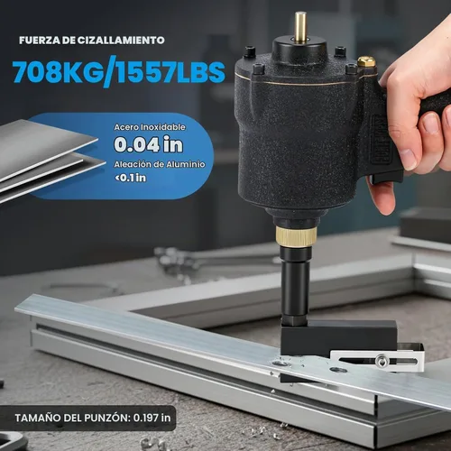 Vista 2 de NEWTRY Perforadora neumática de 0.197 in perforadora de orificio de aire industrial, herramienta de brida perforadora de mano de metal profundo