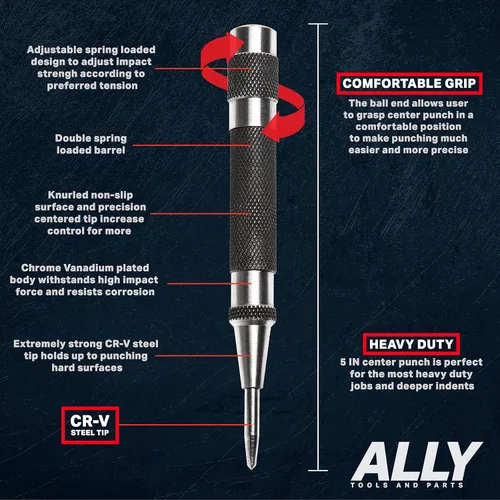 Vista 2 de ALLY Tools - Perforadora central automática resistente con acero endurecido, 2 unidades de punzón central automático de alta calidad