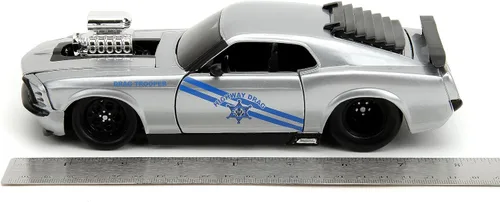 Vista 6 de Jada Big Time Muscle 1:24 1970 Ford Mustang Boss 429 - Auto fundido a presión, juguetes para niños y adultos (rayas plateadas/azules)